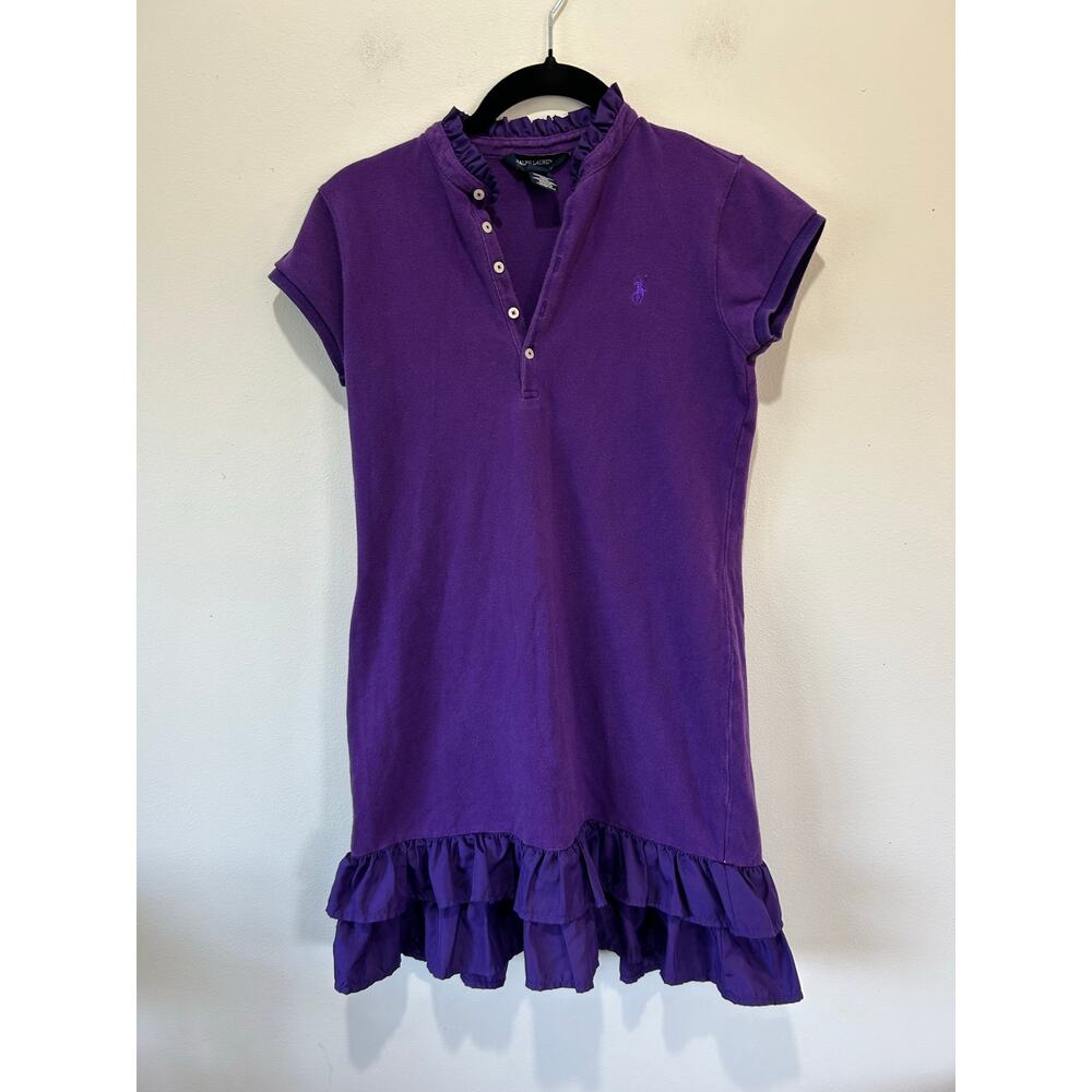 Ralph Lauren purple polo dress girls size XL (16) tennis ruffles mesh stretch